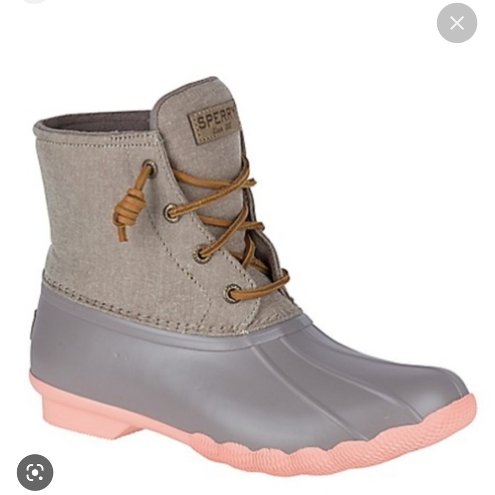 Sperry Grey and pink duck boots